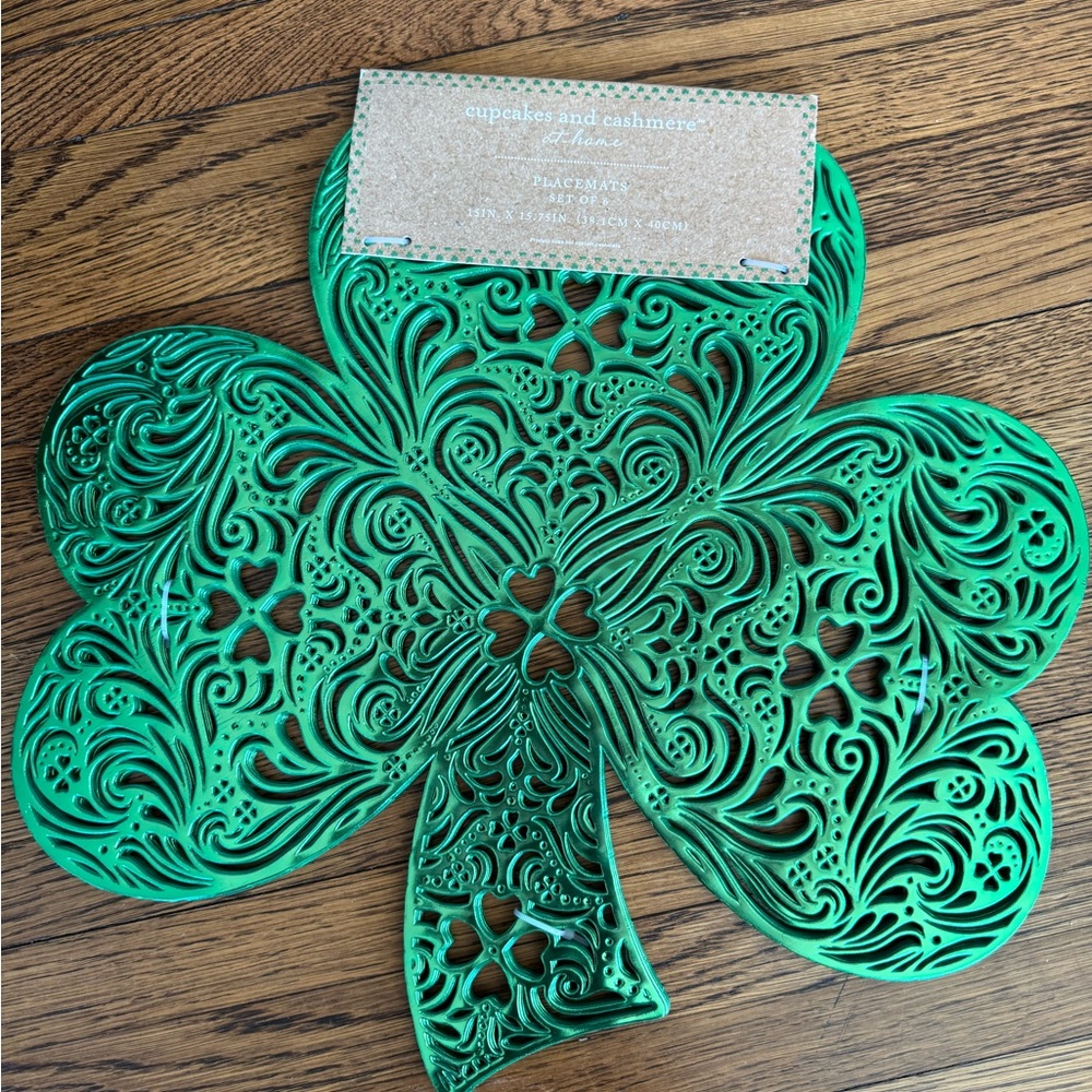 Metallic Green St Patrick's Day Chargers Shamrock 4 Leaf Clover Placemat 6pc New